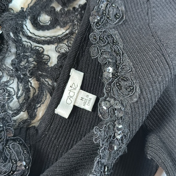 Cache Black Beaded Top Size Med - Picture 7 of 7